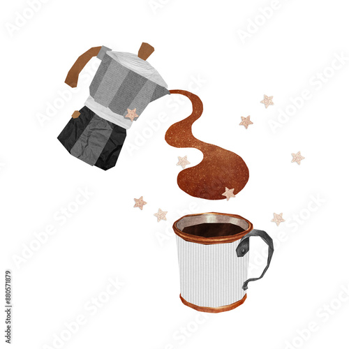 Kettle pouring coffee png sticker, transparent background