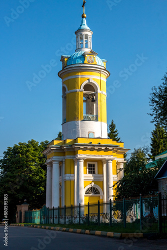 PETROVSKOE, RUSSIA - AUG. 2017: The bell tower of the church of St. Peter the Metropolitan of 1756