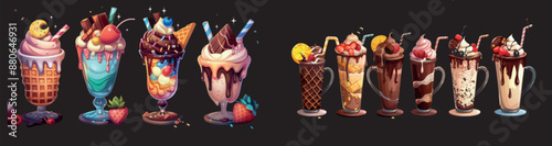 The latte coffee cup icon is for a cafe. The cappuccino drinks is for a cafe. The caramel macchiato is for a takeaway. The waffle topped with a chocolate drink can be used for bakery or restaurant.