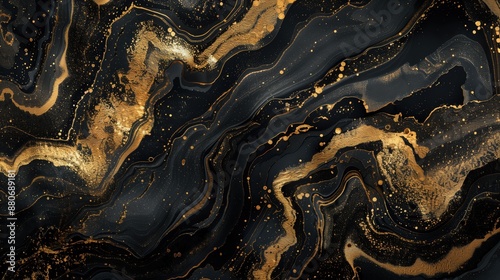 Luxurious Black and Gold Abstract Marble Texture with Glittering Metallic Accents for Elegant and Sophisticated Designs