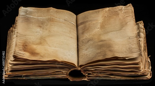 Vintage book with empty pages on black background