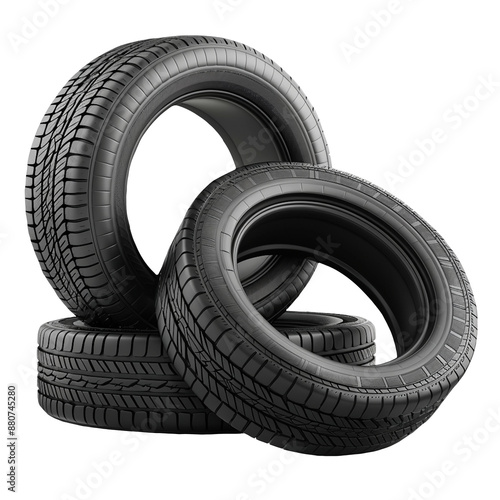 Stack of car tires isolated on white or transparent background