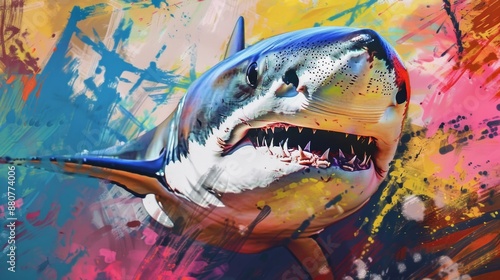 Shark in Vibrant Abstract Art Style