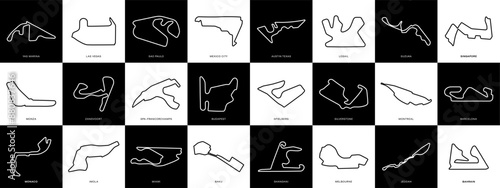 Grand Prix Racing Circuits Set. Collection of GP Race Track Illustrations with Editable Stroke. Formula Racing Circuit Vectors. 