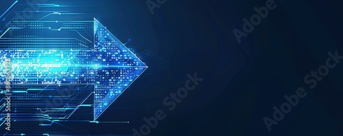 modern conceptual blue arrow glowing with lighting and line grid on blue background hi tech, mechanical technology hi-tech concept. elegant design