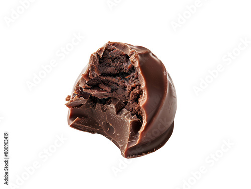 A chocolate truffle with a bite taken cut out transparent isolated on white background PNG file