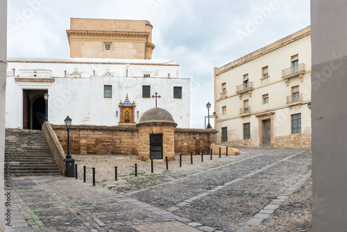 Fray Felix Square, and the Old Cathedral, also known as the Church of the Holy Cross, in Cadiz