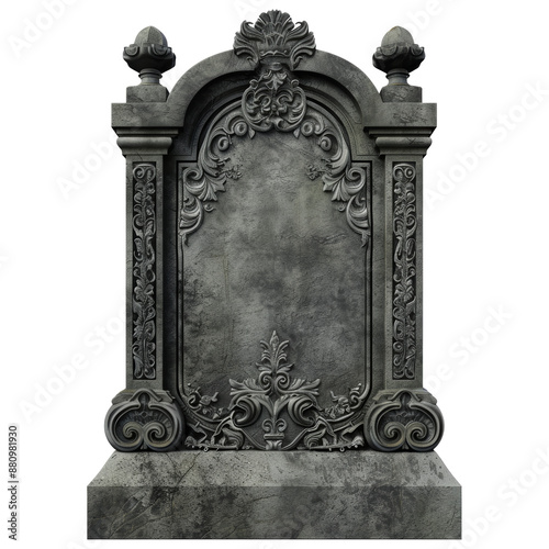 Ornate Gray Stone Cemetery Gravestone