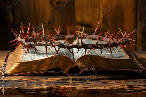 Crown of thorns on open Bible.