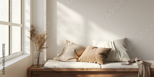 A window seat nook with cushions and natural light streaming in