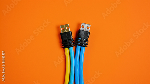 Photograph of an electrical wire with three wires, one black, one red and one blue on a Red background