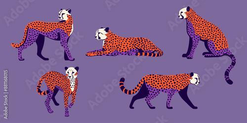 Gepard. Kolekcja dzikich kotów. Ilustracja wektorowa.