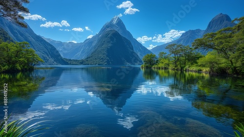 Serene Beauty of Mitre Peak in Milford Sound, New Zealand