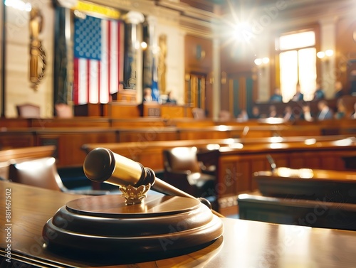 Elegant Podium Ashtray in Legislative Chamber with Lawmakers Debating