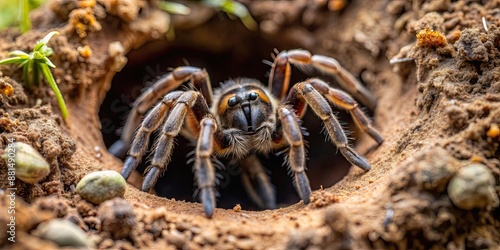 Trapdoor spider homes in the natural habitat, spider, trapdoor, underground, camouflage, burrow, hidden, arachnid, insect