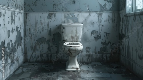 Abandoned Bathroom with Dirty Old Toilet and Peeling Paint - Urban Decay and Neglect