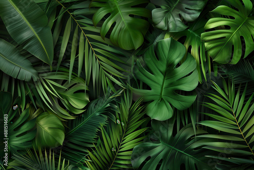 Textura de folhas tropicais verdes com luz suave criado com IA generativa, destacando padrões naturais e tonalidades vibrantes