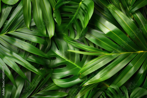 Textura de folhas tropicais verdes com luz suave criado com IA generativa, destacando padrões naturais e tonalidades vibrantes