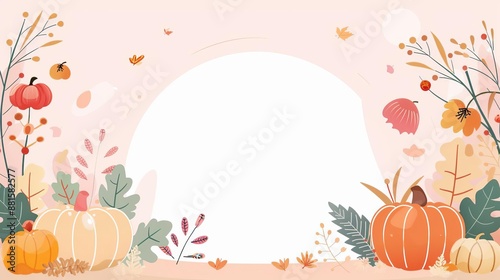 Oak wood frame, harvest festival, blank center for text, flat design illustration