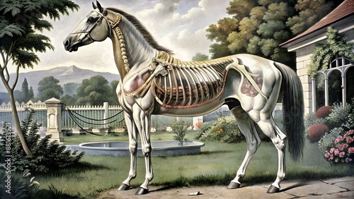 Horse anatomy or skeleton / Vintage and Antique illustration from Petit Larousse 1914 