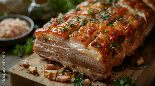 Crispy Pork Belly Roast with Parsley - Realistic Food Image