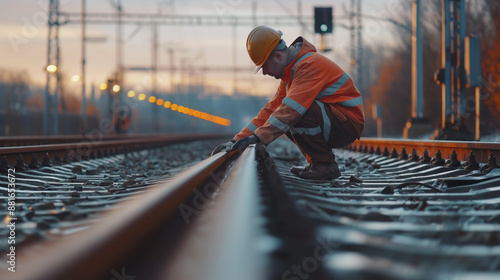 A Railway Workers Maintaining and constructing railway tracks and infrastructure, often in hazardous environments where hard hats are essential