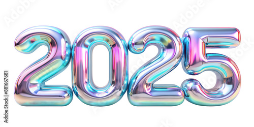 3D iridescent 2025 numbers with a colorful finish