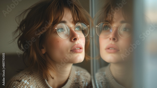 Reflection in mirror reflects person's self-esteem issue, highlighting mental health concerns and internal struggle, symbolizing psychological disorders.