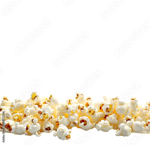 Popcorn poured out in horizontal line, isolated on Transparent background. 