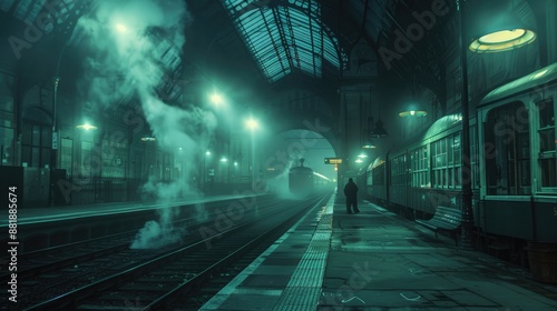 Haunted Train Station: Ghostly Figures Waiting for Train