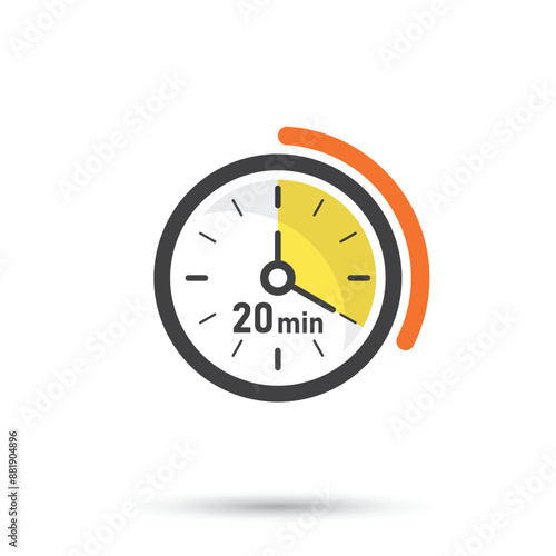 20 minutes on stopwatch icon in flat style. Clock face timer vector illustration on isolated background. Countdown sign business concept.