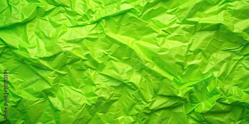 Neon green wrinkled wrapping paper background, wrinkled, neon, green, wrapping paper, texture, vibrant, crumpled, shiny