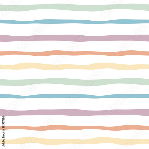 Pastel wavy stripes vector seamless pattern. Modern minimal geometric repeat design with hand drawn wobbly stripes on white background. Neutral tile in faded muted colors for wallpaper, textile