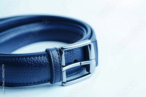 Man leather blue belt on white background.