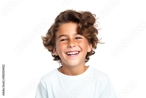 Joyful young boy grinning and smiling broadly Isolated on white background