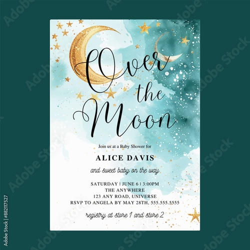 Over the Moon Stars Baby Shower Invitation