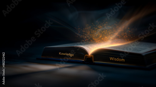 open magic book with words knowledge wisdom