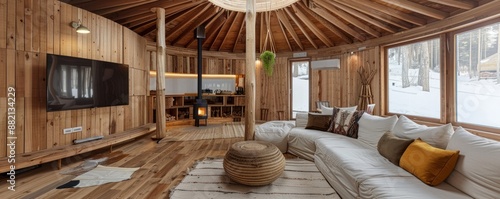 Modern yurt with stylish interiors.