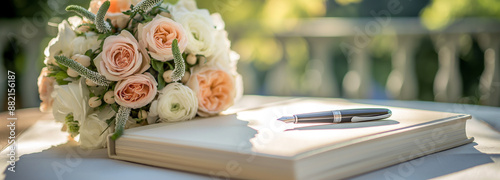 a guest book and pen at a wedding