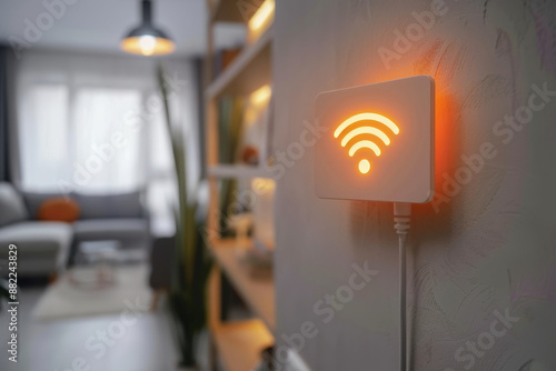 Wifi repeater device is increasing the range of internet connection in a cozy apartment