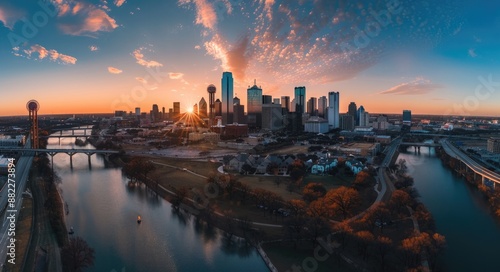 Dallas Tx Downtown Skyline Aerial Panorama with Iconic Architecture