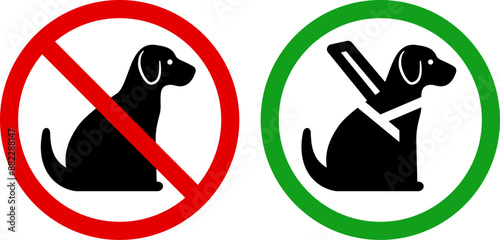 ペット持ち込み禁止マークと盲導犬OKマーク（Guide Dogs Welcome and No Dogs Allowed Icon）