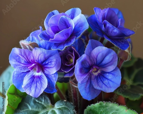 Violet African Blossom. Closeup of Beautiful African Violets in Full Bloom