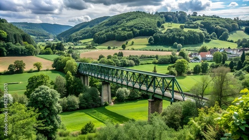 Die alte Stahlbrücke der Sauschwänzle Bahn führt bei Epfenhofen malerisch über grünes Tal.