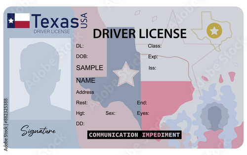 Texas driver's license isolated on white background. Person driver license