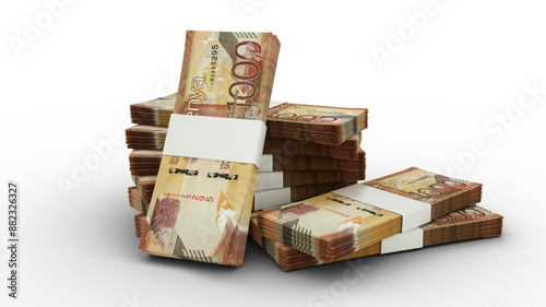 3d rendering of Stacks of Kenyan shilling notes. bundles of Kenya currency notes isolated on transparent background 