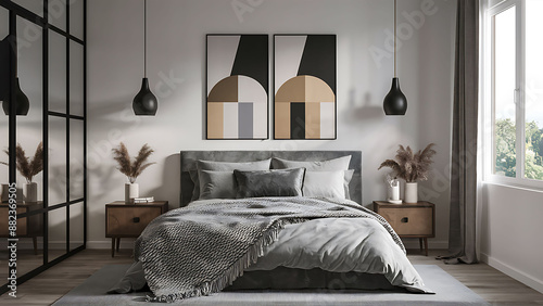 Modern Wall Art in a Stylish Bedroom