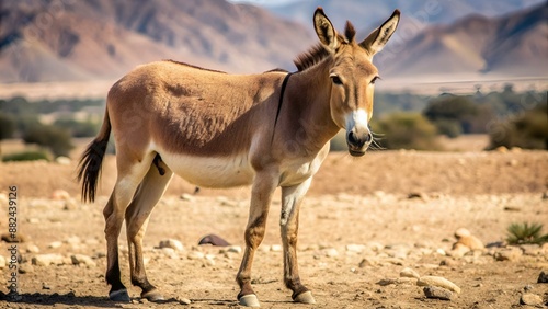 Onager (Equus hemionus) is a brown Asian wild donkey inhabits nature reserve park near Eilat, Israel