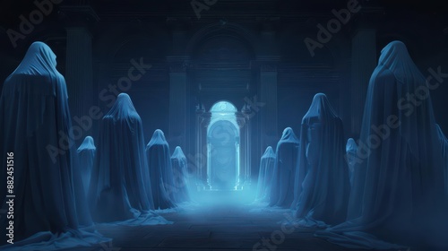 In a supernatural scene, ghostly council members discussed a mystical ordinance, their whispers echoing through the haunted hall