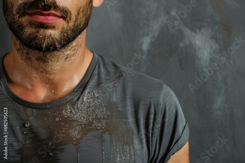 Close-up of a man with excessive sweating